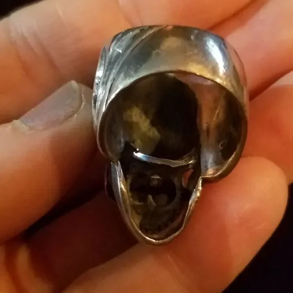 Big Skull Ring, Vintage Sterling Silver, Punk Rock Star, Goth Biker Rockabilly